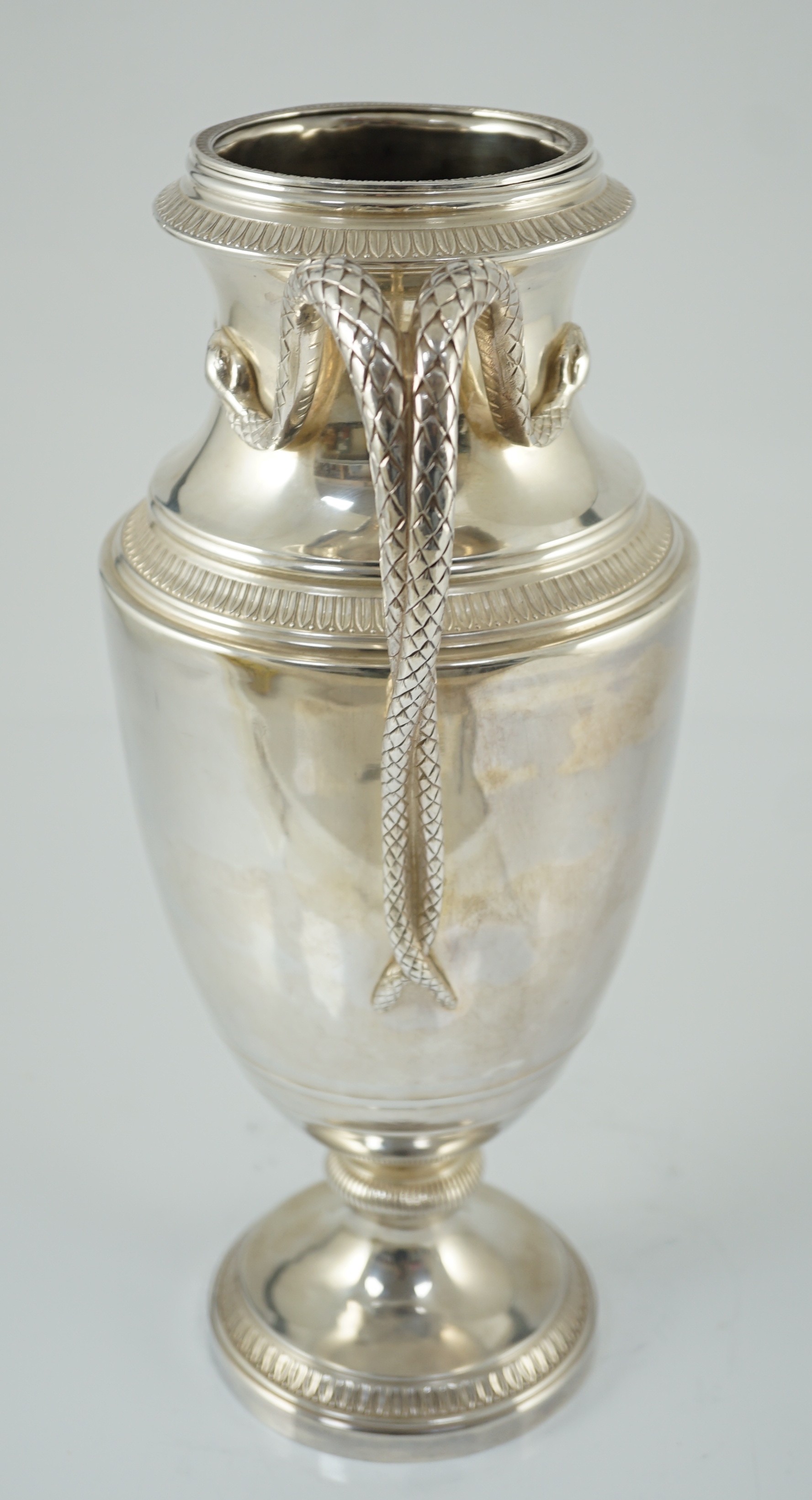 An early 20th century French 950 standard silver two handled vase shaped wine cooler, by Teytard Freres